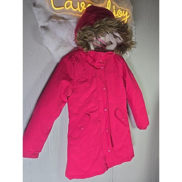 GAP Kids Warmest Pink Parka Jacket Coat Faux Fur Hoodie Size Medium Ski Winter - Picture 2 of 9